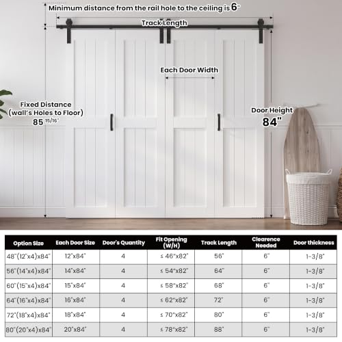 Image of 64'' x 84'' White Bifold Barn Door with Hardware Kit Included