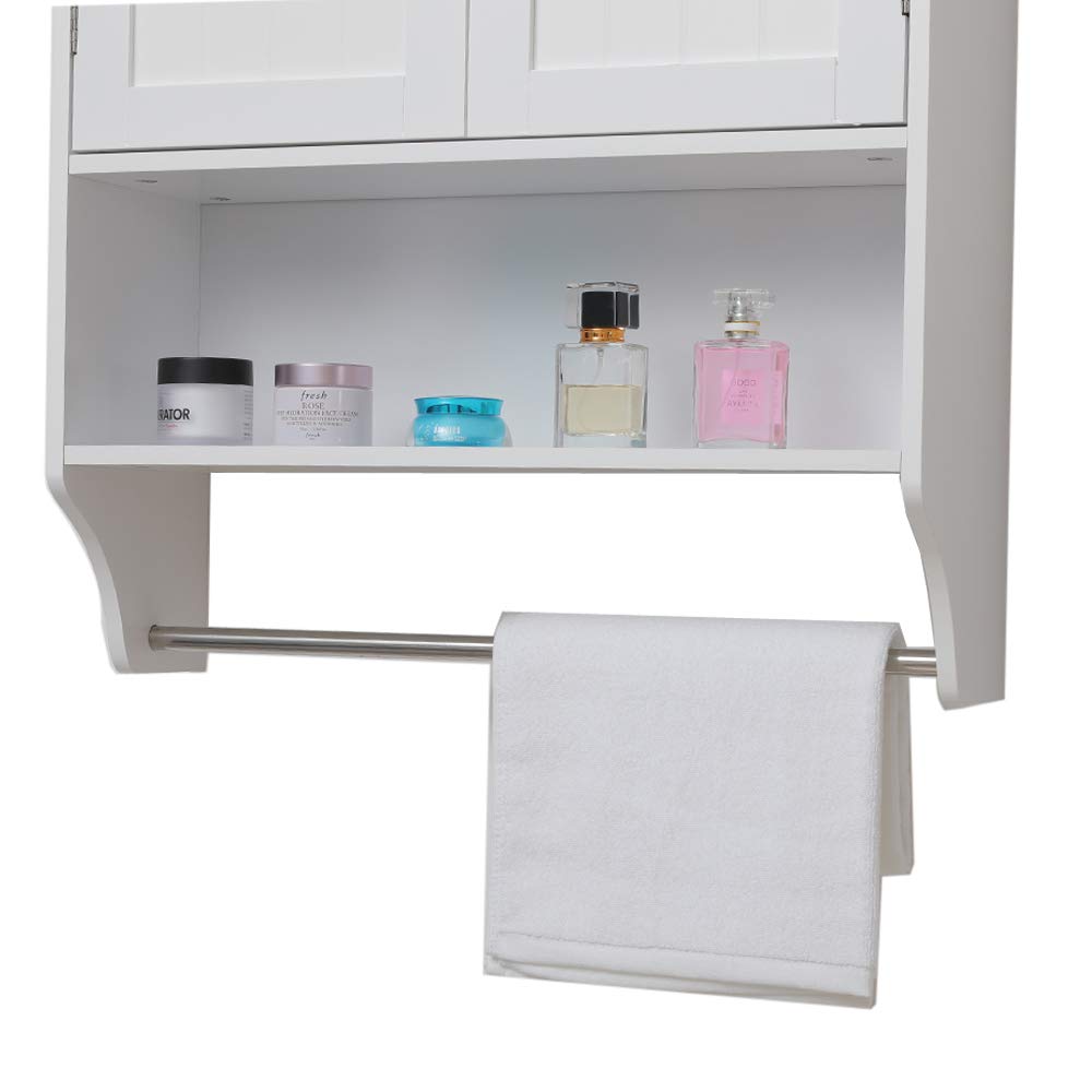 IWELL Wall Bathroom with 2 Shelf & Towels Bar, Medicine with 2 Doors for