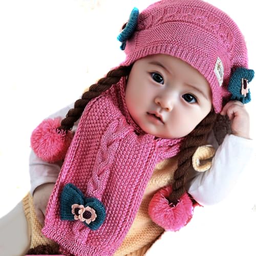 Baby Knitted Winter Hats Kids Winter Warm Cute Faux Braid Pompom Hat Photo Prop Crochet Knit Cap Beanie Hat2