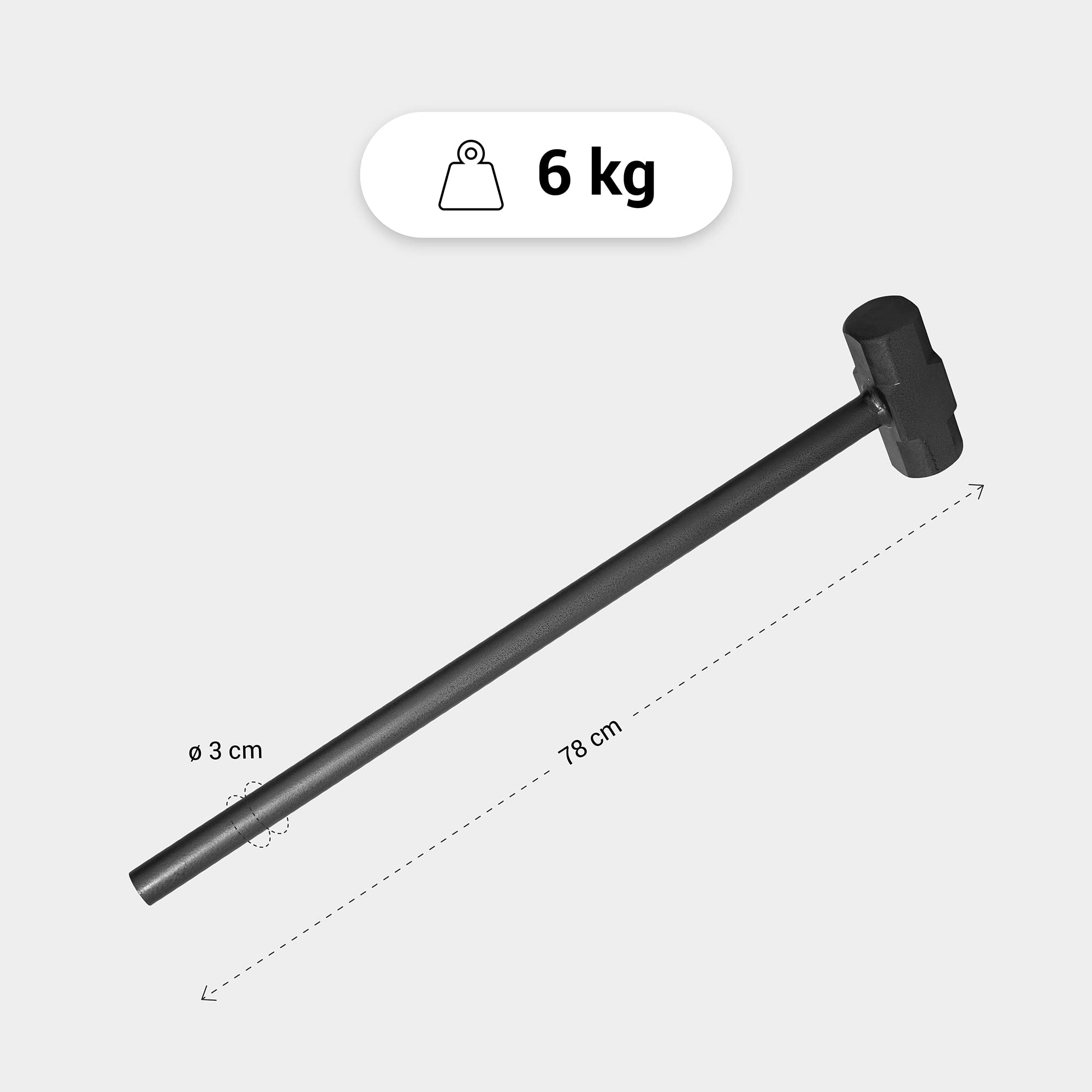 GORILLA SPORTS® Marteau Fitness - Poids de 6 à 30kg, Poignée Creuse, Fonte d'Acier, Noir - Hammer Entraînement, Macebell, pour Stabilité et Force Training, Musculation, Levage, Gym