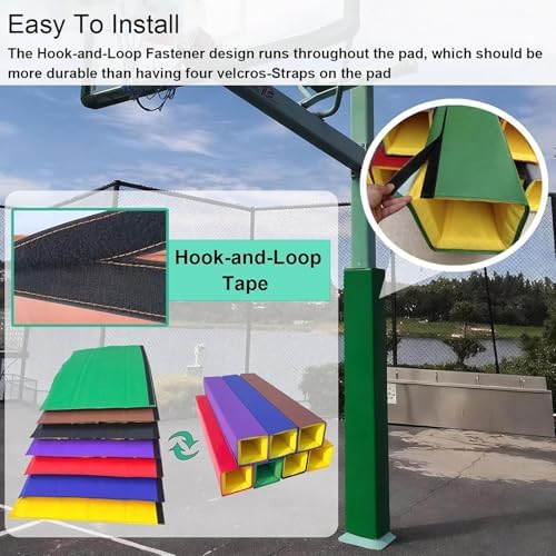 6ft Basketball Pole Pads - Weatherproof, UV-Resistant, 1” Thick Foam Padding, Hook/Loop Closure for Enhanced Player Safety & Protection - Square Shape Padding