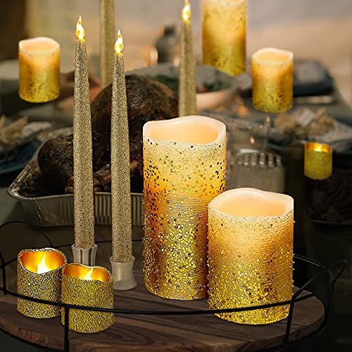 Flameless Candles Furora Lighting Gold Candles Set Of 8 With Remote Bundle With Taper Candles Set Of 2 (10 Battery Candles)-Pillar Candles, Votive Candles And Taper Candles For Your Living Room Decor #TOP4
