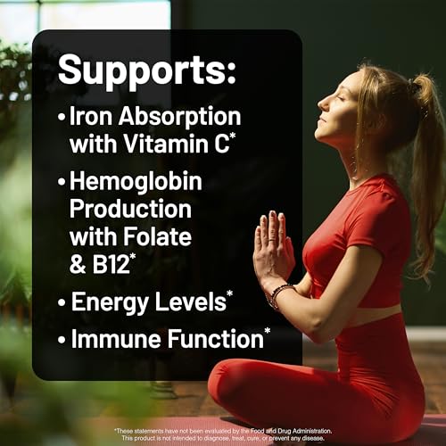 NatureWise Vegan Iron Supplement for Women & Men - Gentle on Stomach High Absorption - Coated Iron Bisglycinate Tablets + Vitamin C, Methyl B12, Folate & Organic Food Blend - 30 Tablets[30-Day Supply] - image 2