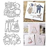 3pcs Baby Girl Dress and Baby Boy Overalls Die Cuts for Card Making,Metal Cutting Dies Embossing Paper Dies for Scrapbooking DIY Album Card Making Supplies (04)