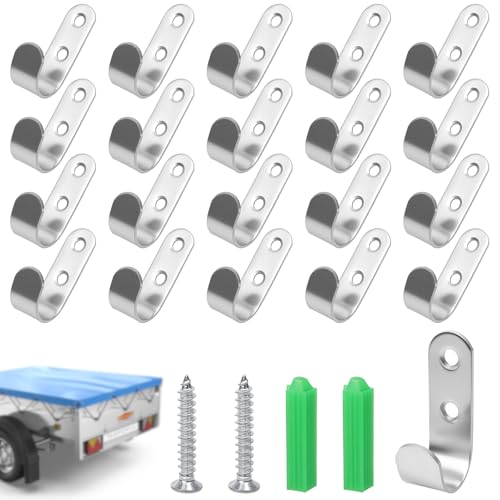 HX-pyahgtv Planenhaken Netzhaken (20 STK) Abspannhaken für Anhänger Plane 49x16x2mm Edelstahl Haken Mit 40 Schrauben & Dübeln PKW Anhänger Zubehör für PKW Bordwand Und Netz- & Planenbefestigung