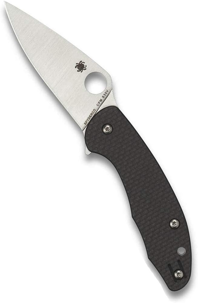 Spyderco Mantra 3 Folding Knife - Black Carbon Fiber Laminate Handle with PlainEdge, Full-Flat Grind, CPM S30V Steel Blade and Flipper - C233CFP