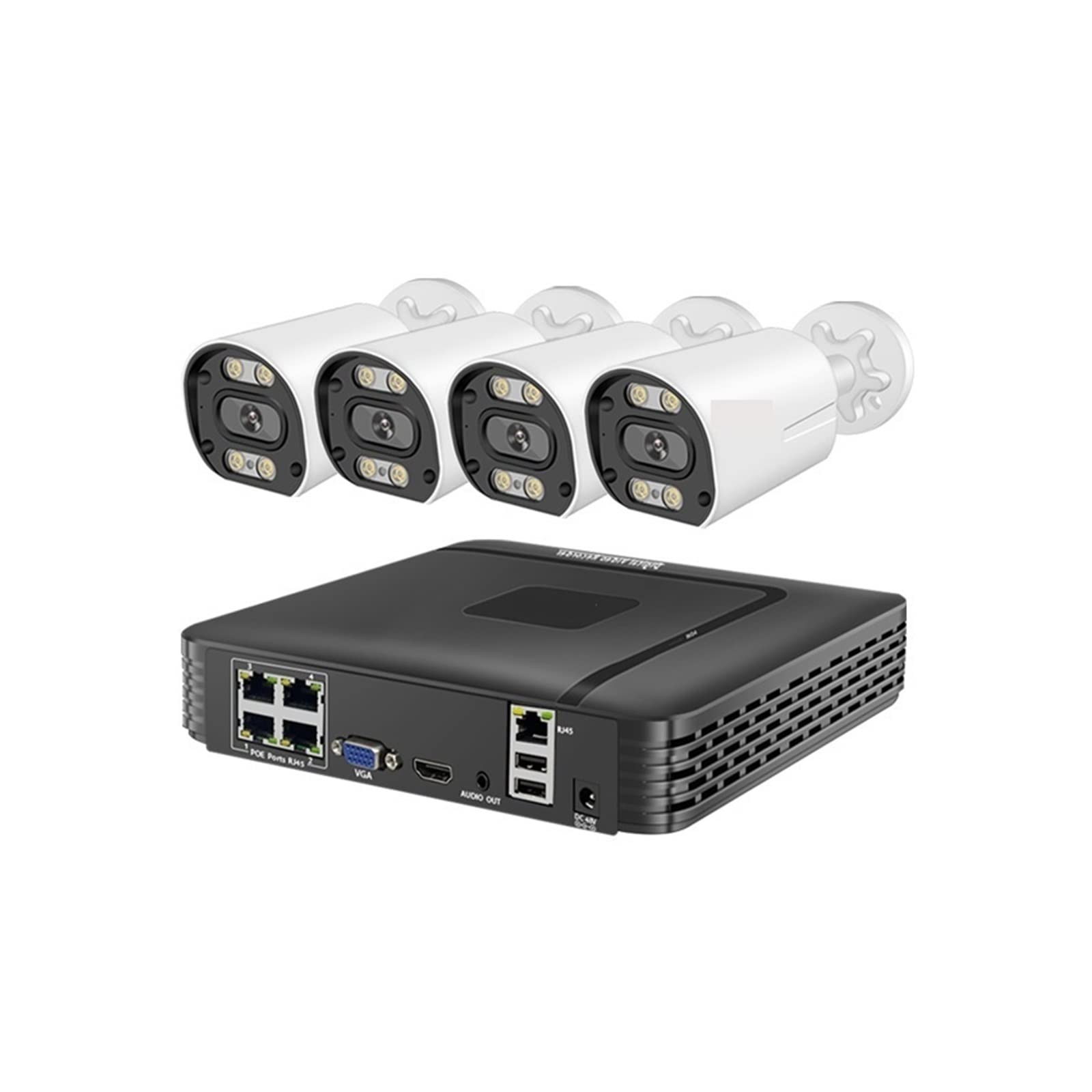 Sistema De Cámara De Seguridad 4K PoE 8CH P2P Kit De Videovigilancia Grabación De Audio Ai Detección De Rostro Color Visión Nocturna FáCil De Instalar(1t,4CH NVR 4 Cams 4MP)