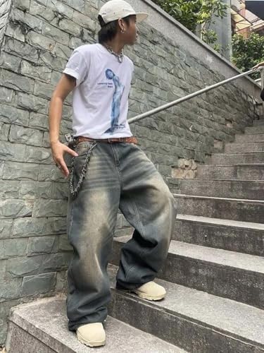 Image of KOTTY Baggy-Fit Denim: Men Zip Fly Washed Cotton Spandex Lightweight Durable Everyday Streetwear Baggy Fit Jeans