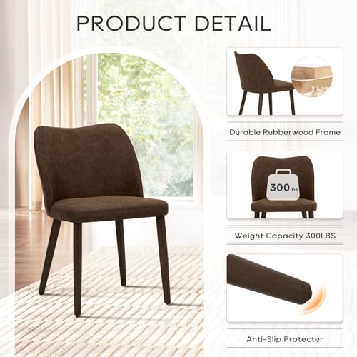 Image of MALOL Dining Chairs Set of 2, Upholstered Leather Kitchen Chairs with Curved Back, Padded Seat and Solid Wood Legs, Modern Dining Chair for Kitchen Dining Room, Dark Brown