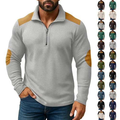 Mens Quarter Zip Pullover Sweater Waffle Long Sleeve Polo Shirts Color Block Mockneck Sweatshirt Hoodies Golf Shirts