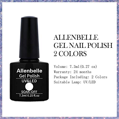 Allenbelle Gel Nail Polish Set-2Pcs Black And White Gel Nail Polish Set -Soak Off Black Gel Nail Polish And White Gel Nail Polish Nail Art Manicure Salon Diy At Home（Lot De 2Pcs ,7.3M） #TOP6