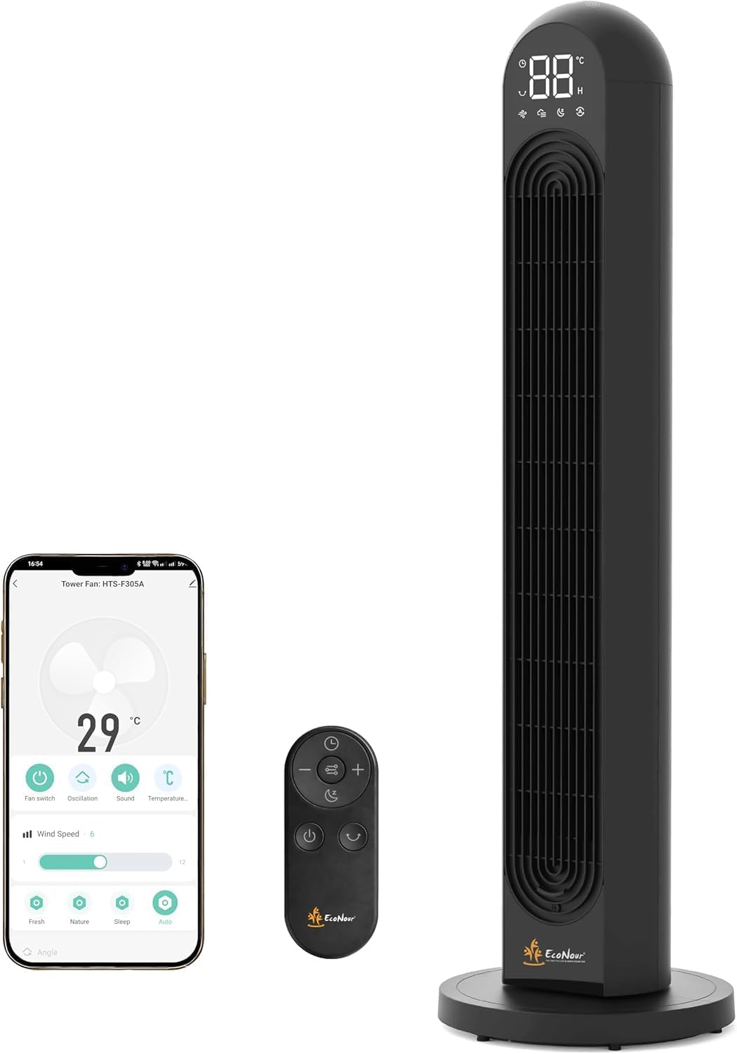 EcoNour 42-Zoll Smart-Turmventilator mit WLAN, Alexa & Fernbedienung