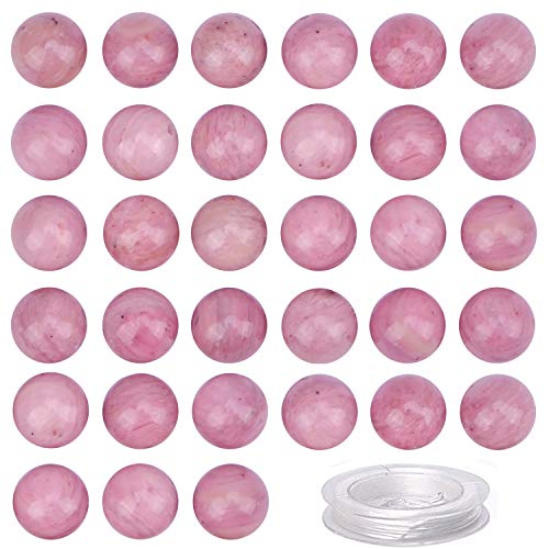 Image of 100Pcs Natural Crystal Beads Stone Gemstone Round Loose Energy Healing Beads with Free Crystal Stretch Cord for Jewelry Making (Rhodochrosite, 6MM)