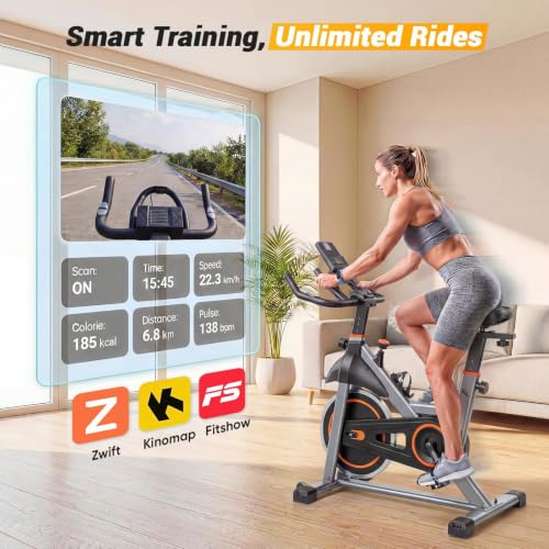 Image of NEWBULIG Exercise Bike with APP, Stationary Bikes for Home, Workout Bike for Adults & Seniors, Cycle Machine, Adjustable Height and Resistance, Low Noise, 265lbs Weight Capacity, Easy Assembly