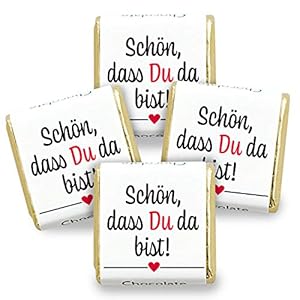 135 Stück Schokoladen-Nougat-Tafeln „Schön, dass Du da bist“, kleine Geschenke, Süßigkeiten Box, Gastgeschenke, zum Kaffee, Mini Geschenke in Confiserie Qualität