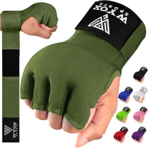 Image of WYOX Gel Boxing Hand Wraps Inner Gloves for Men & Women - 80cm /31inch Quick Wrist Strap, Padded Knuckle Support, Fingerless MMA Muay Thai Kickboxing Wraps for Training, Punching & Martial Arts