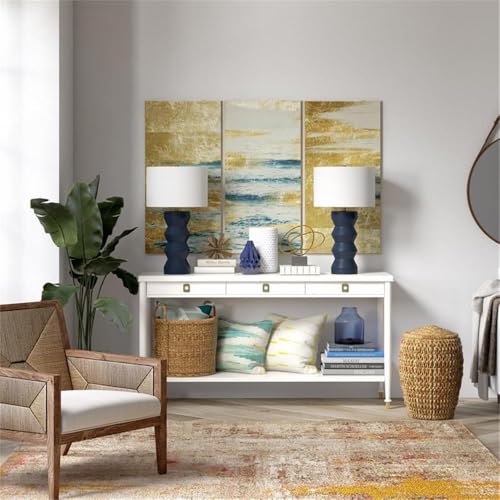 Image of Carlin 28 inch Tall Ceramic Table Lamp with Fabric Shade in Matte Navy /White