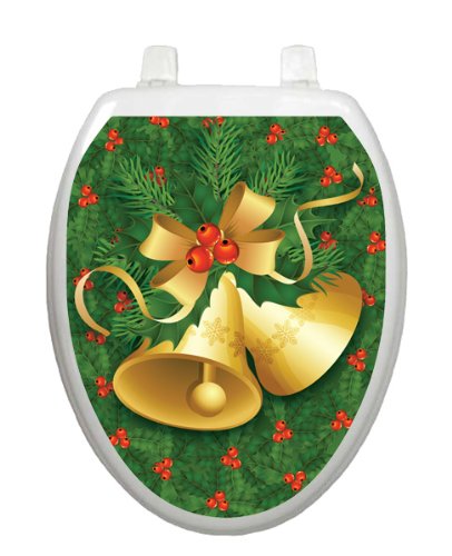Toilet Tattoos Christmas Bells Winter Snow Toilet Seat Decal, Elongated