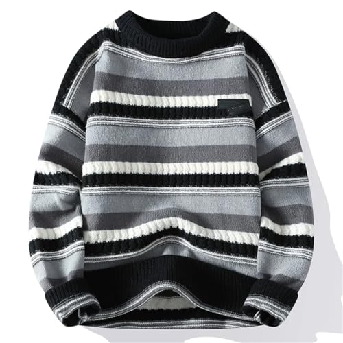 Men Crew Neck Knit Stripe Sweater Long Sleeve Loose Casual Warm Pullover Jumper Tops3
