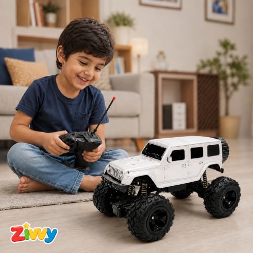 Image of Big White Remote Control Car Toy | Thar Roxx | Smoke and LED Light | Monster Truck Remote Control 4x4 | Rechargeable Car | 2.4G Remote Control | High Speed | 100m Range | Birthday Gift for Kids