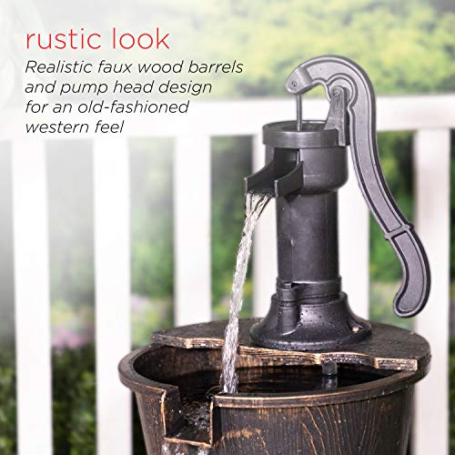 Alpine Corporation TEC234BR Outdoor Floor Tiered Rustic Pump And Barrel Water Fountain thumb #3