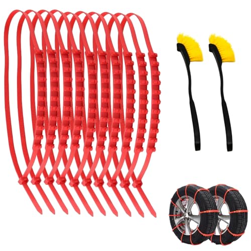 10 Pièces Chaînes Neige Universelles Antidérapantes Nylon, Hiver Pneu Anti-Dérapage Chaînes, Ceinture Pneu Voiture Antidérapante, avec Brosse de Nettoyage, pour SUV, Voiture
