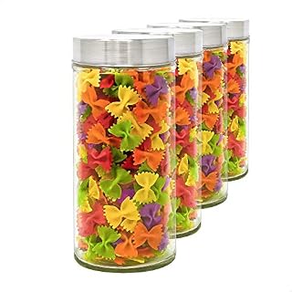 LG Luxury & Grace Set 4 Glass Jars with Lids, 1.19 L (22.9x10 cm). High Borosilicate Glass Jars. Stainless Steel Screw Lids. Food Storage Containers.