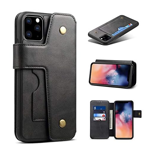 IPLUS iPhone 6 Plus/6s Plus plånboksfodral med korthållare, PU-läder ställ kortfack, avtagbar knappkortficka och hållbart stötsäkert skydd 5,5 tum (svart, iPhone 6 Plus/6s Plus)
