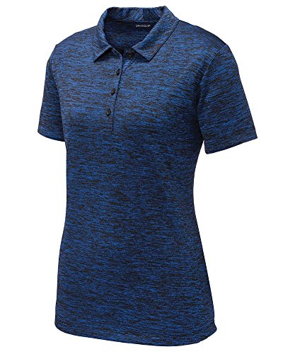 DRIEQUIP Ladies PosiCharge Electric Heather Polo-L-DarkRoyal/BlackElectric