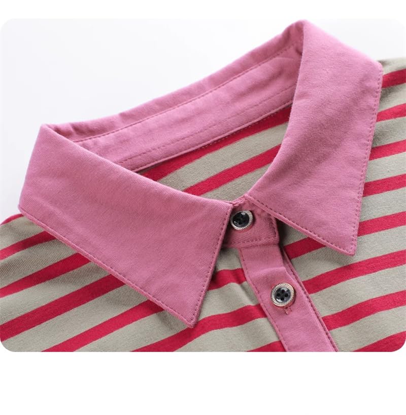 REHJJDFD Femmes Manches Longues Rayé Coton Polo Stretch Slim Tricoté Taille Shirt Top