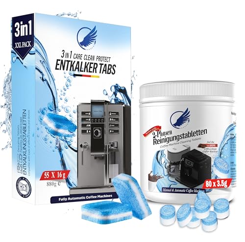 Pflegeset für Kaffeevollautomaten & Kaffeemaschinen. 2-Phasen Reinigungstabletten 80 Stück a 3,5g & Entkalkungstabletten 55 x 16g kompatibel mit Jura Siemens Bosch uvm