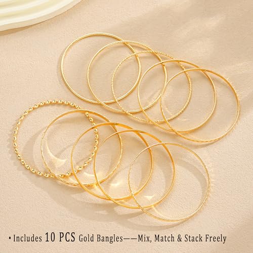 Image of IF ME Gold Bangle Bracelets for Women, Indian Bangles Stackable Set, Multi Layer Textured 18K Gold Plated Chunky Bracelets Boho Jewelrys Set