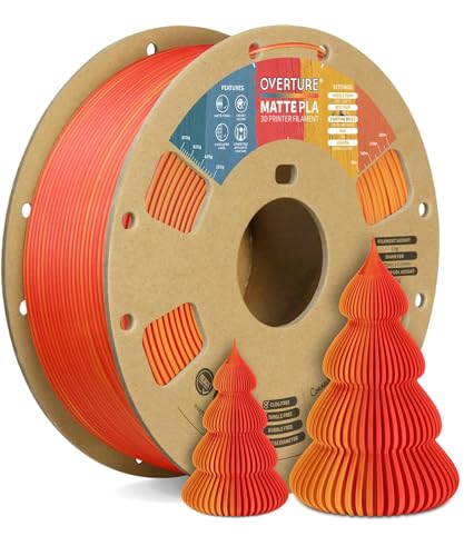 Image of OVERTURE Matte PLA 1.75mm Dual Color Filament, Matte PLA Roll 1kg Cardboard Spool(2.2lbs), Dimensional Accuracy + /- 0.03 mm, Fit Most FDM Printer(Matte Orange-Red)