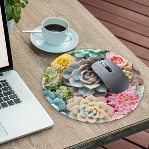 Image of Gctriki Succulents Mouse Pad, Cute Small Mouse Pads for Desk, Botanical Round Travel Mousepad for Wireless Mouse Gaming Work, Comfortable Computer Mouse Mat for Laptop, Home Office Desk Accessories