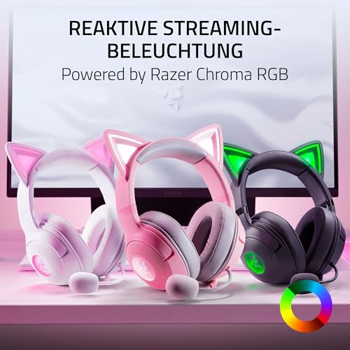 Razer Kraken Kitty V2 - Kabelgebundenes RGB-Headset mit Kitty Ohren für Gaming und Streaming (325 g, Triforce 40 mm Treiber, HyperClear Cardioid Mic, Surround Sound) Weiß