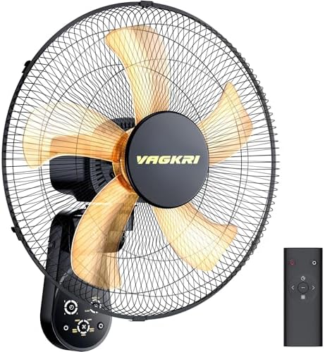 VAGKRI 16 Inch Wall Mount Fan, Quiet Oscillating Fan with Remote, 5 Speeds, 8-Hour Timer, 90° Oscillation, Ideal for Home, Office, Bedroom, Garage, Black