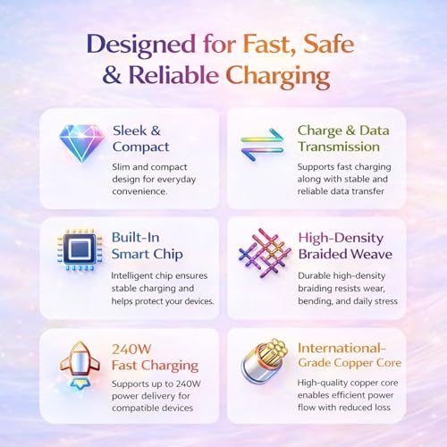 Image of 240W Type C Cable|Type C To Type C|C To C Cable Fast Charging|Supports Android & iPhones, Laptop, MacBook, Tab,Gaming Console, DJI Drones,Goggles, Printers,Hard Drives,Power Bank&More|1.2 Meter