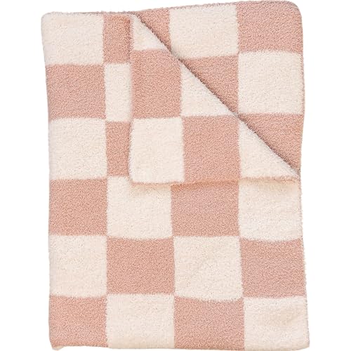 Image of Mebie Baby Pink Checkered Plush Lovey Blanket 15x20 - Soft, Lightweight, Breathable | Available in Two Sizes