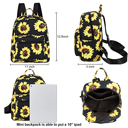 Ledaou Mini Backpack Girls Cute Small Backpack Purse For Women Teens Kids School Travel Shoulder Purse Bag (Black Sunflower, 1 Pcs) #TOP1