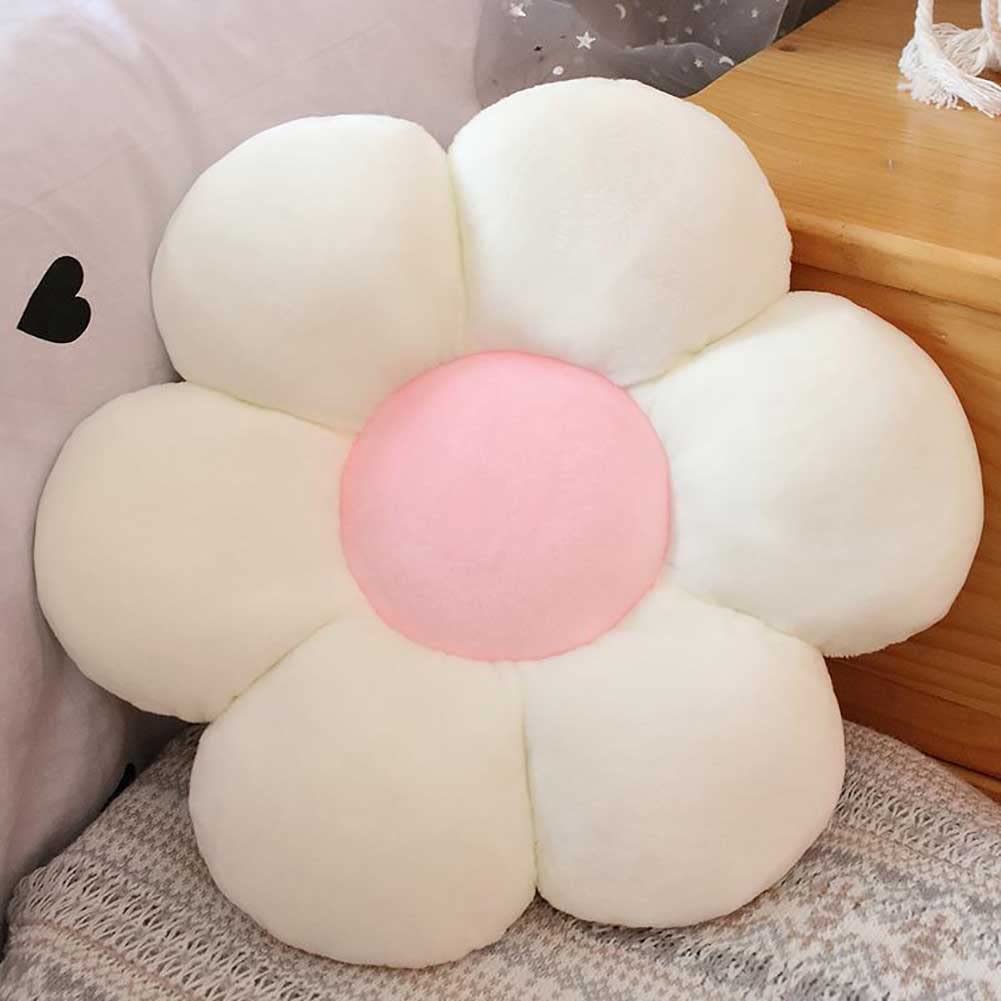 unlockgift Furry Flower Shaped Throw Pillow Colorful Floor Cushion Chic Pillows for Room,Car,Office Seating Decoration-Crystal Velvet White,11.5 inch-30cm