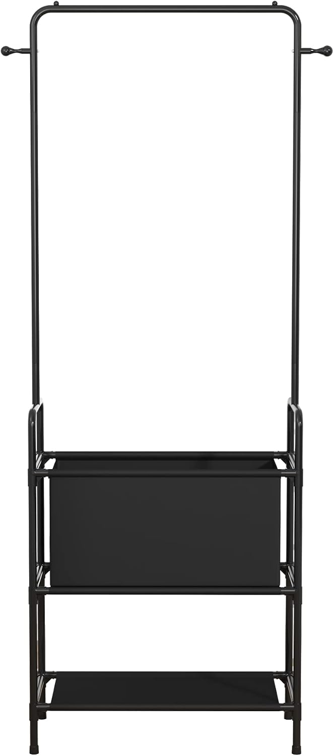 UDEAR Clothes Rack,Standard Garment Rack with Large Storage Bag,2 Non-woven Fabric Storage Shelves and 2 Hooks,Black