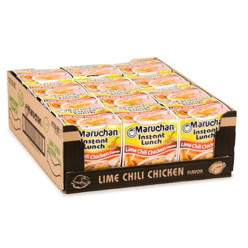 Maruchan Instant Lunch Ramen Noodles, Lime Chili Chicken Flavor – Japanese-Style Instant Noodle Soup, Quick & Easy Meal – 2.25 Oz Cup, Pack of 12