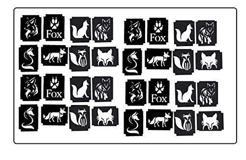 Fox Collection (32 Fox Glitter Tattoo Stencils)