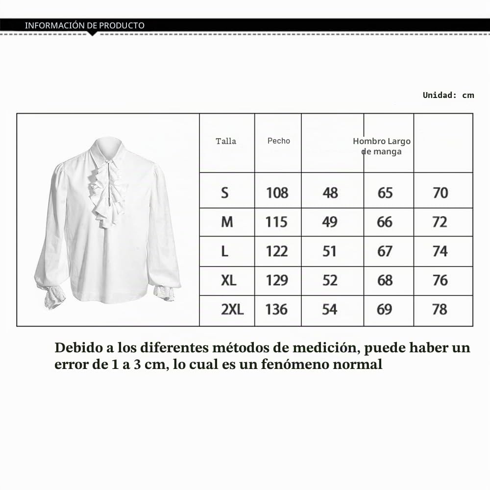 Feynman Camisa Pirata Medieval Steampunk para Hombre, Camisa gótica renacentista Victoriana con Volantes para Cosplay, Larp, Halloween, Carnaval
