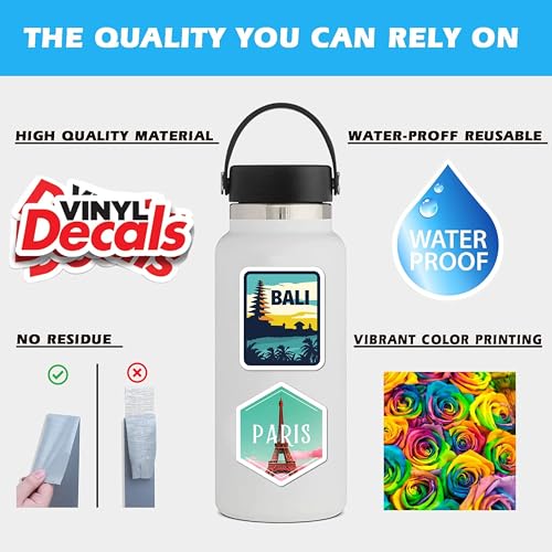 beatri world travel stickers 50pcs waterproof vinyl travel map stickers for suitcase bicycle laptop water bottle notebooks journaling scrapbooking world travel stickers