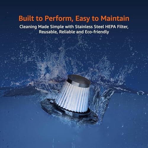 Image of Amazon Basics Car Vacuum Cleaner | Portable Handheld | 5800PA Suction | 12V DC with 4.8m(15.7ft) Cord | Powerful BLDC Motor | Stainless Steel HEPA Filter