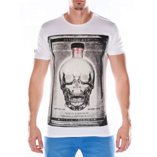 Deeluxe crystal - T-shirt - Col bateau - Manches courtes - Homme - Blanc (White) - Small (Taille...