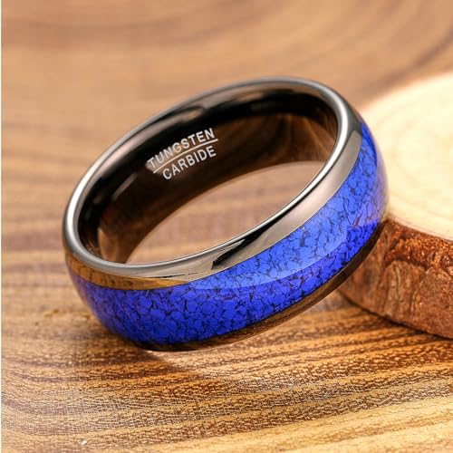 Vakki Black Blue Tungsten Rings for Men Women Lapis Lazuli Inlay 4mm 6mm 8mm Gunmetal Tungsten Carbide Engagement Wedding Band Domed Comfort Fit Size 5-123