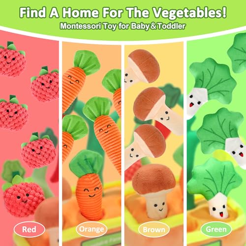 Image of Baby Toys 6-12 Months, My First Fruits Vegetables Color Shape Sorting Montessori Toys, Plush Crinkle Rattle Textures Sensory Toy for 1 Year Old Boys Girls, Toddler Valentines Day Easter Baby Gifts