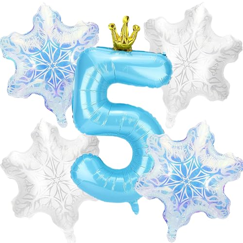 5 PCS 5er Anniversaire Fille Ballon, Ballon Anniversaire 5 Ans, Ballons Flocon de Neige, Convient pour Les Fêtes D'anniversaire de Filles, Les Fêtes de...